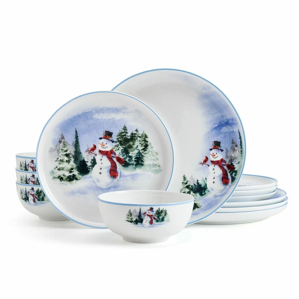 Outlet 🛒 Mikasa® Snowman Forest 12 Piece Dinnerware Set, Service For 4 🔔