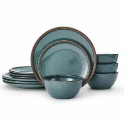New 🤩 Mikasa® Barrett Green 12 Piece Dinnerware Set, Service for 4 💯