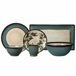 Promo 🤩 Gourmet Basics® Belmont Round Blue Stalks Service for 8 With Serveware 💯