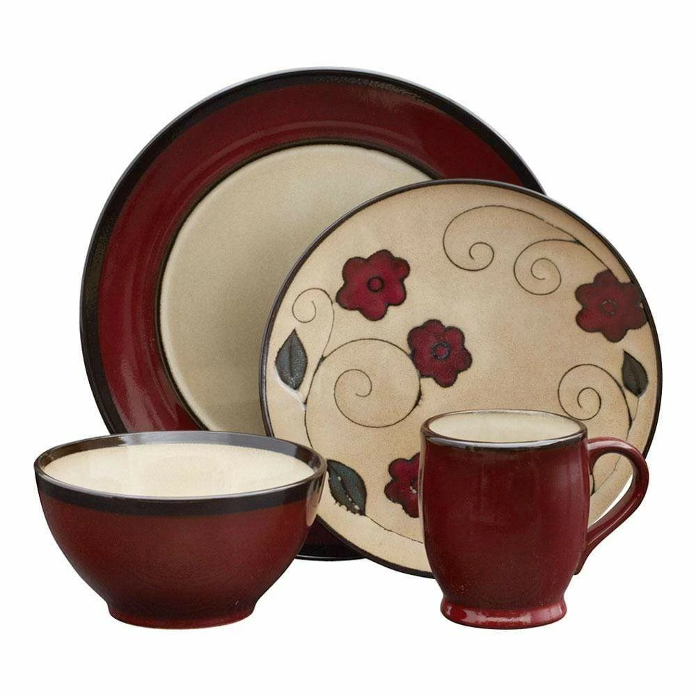Best Sale 😉 Gourmet Basics® Belmont Round Red Leaves Dinnerware Set 🎉