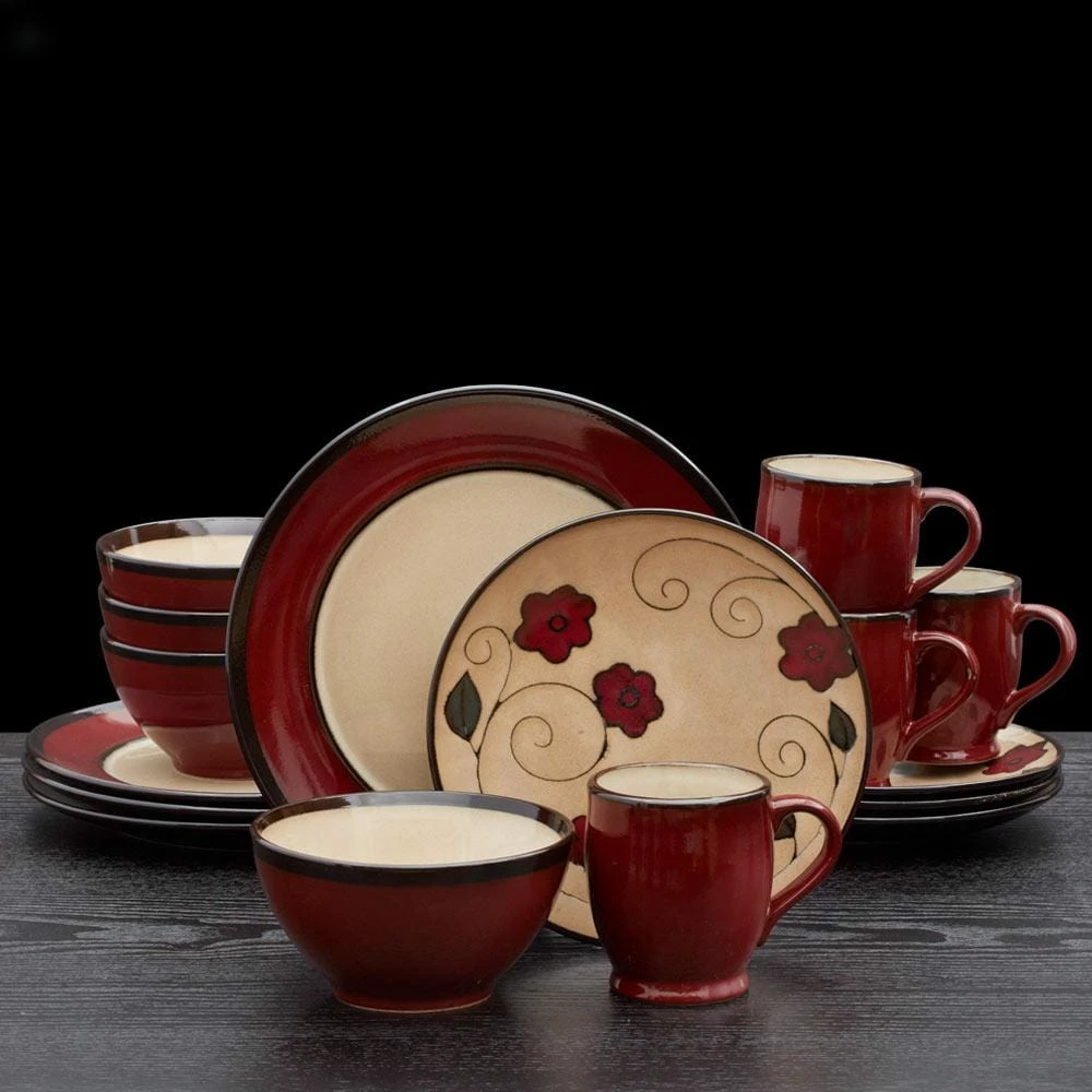 Best Sale 😉 Gourmet Basics® Belmont Round Red Leaves Dinnerware Set 🎉 - Image 2