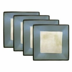 New ⌛ Gourmet Basics® Belmont Set of 4 Blue Square Dinner Plates 🎁
