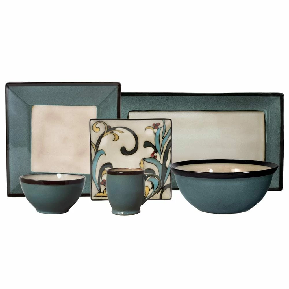 Best Pirce 🔔 Gourmet Basics® Belmont Square Blue Leaves Service for 8 With Serveware 🎉