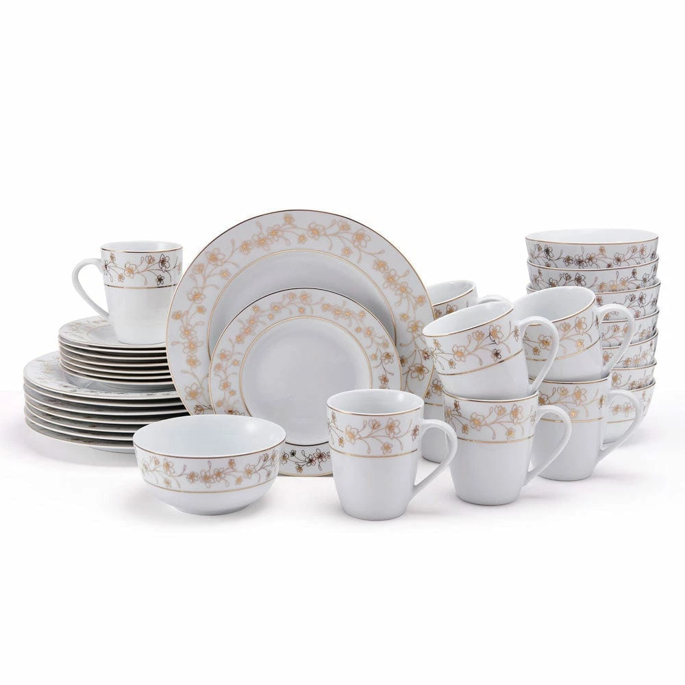 Best deal ⌛ Mikasa® Metallic Floral Gold 32 Piece Dinnerware Set, Service for 8 👏