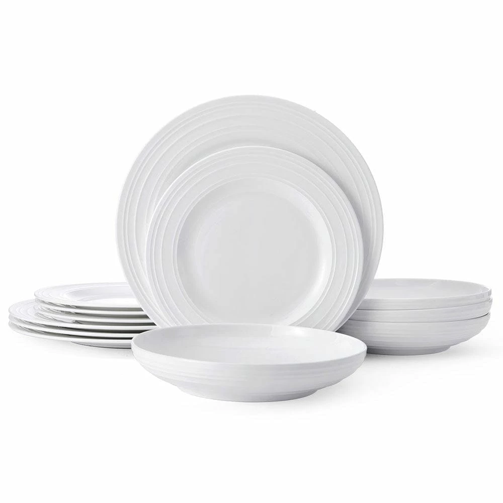 Outlet ⌛ Mikasa® Swirl Bone 12 Piece Dinnerware Set with Pasta Bowls, Service for 4 🎉