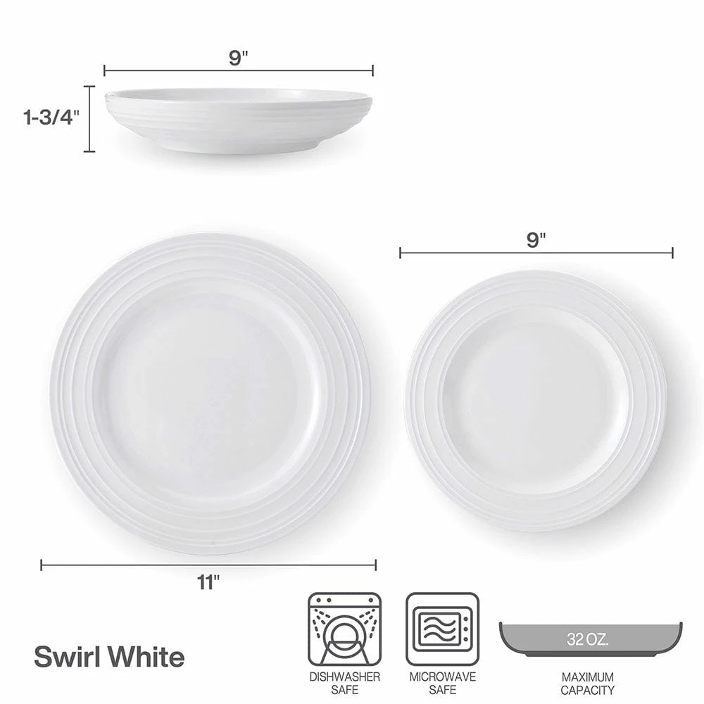Outlet ⌛ Mikasa® Swirl Bone 12 Piece Dinnerware Set with Pasta Bowls, Service for 4 🎉 - Image 5