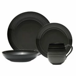 Wholesale 💯 Mikasa® Swirl Black Coupe with Graphite Ombre Accent 4 Piece Place Setting 😍