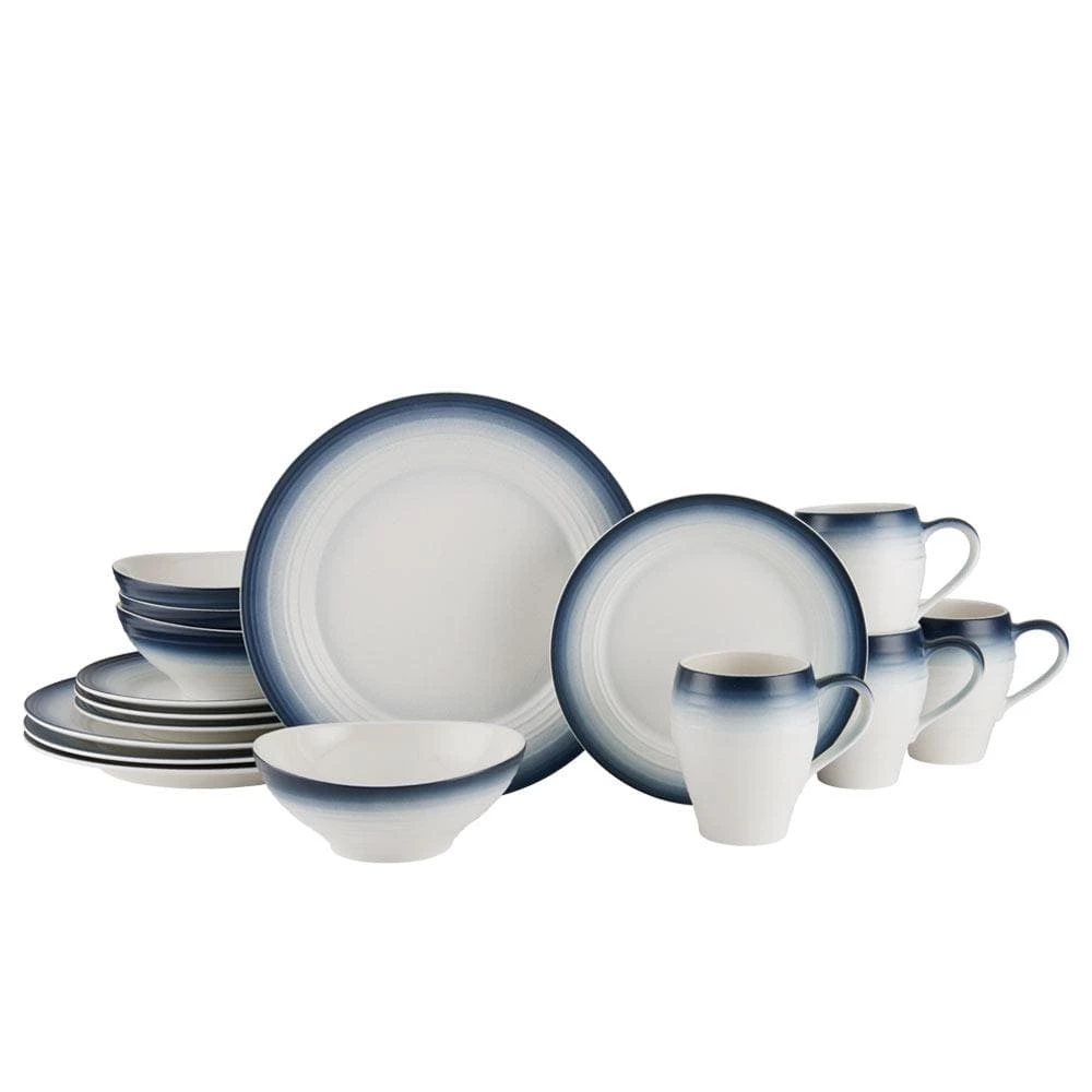 Discount 🔔 Mikasa® Swirl Ombre Blue 16 Piece Dinnerware Set, Service for 4 ✨