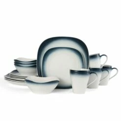 Brand new 🌟 Mikasa® Swirl Ombre Blue Square 16 Piece Dinnerware Set, Service for 4 ✔️