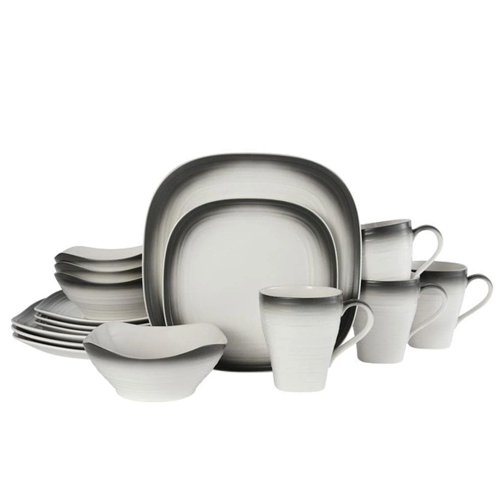 Buy ⌛ Mikasa® Swirl Ombre Graphite Square 16 Piece Dinnerware Set, Service for 4 ❤️