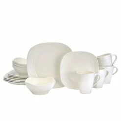 Best deal ⭐ Mikasa® Swirl White Square 16 Piece Dinnerware Set, Service for 4 🔥