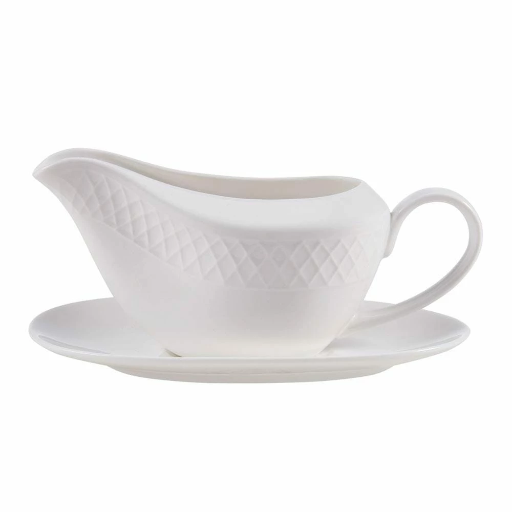 Hot Sale ⭐ Mikasa® Trellis White Gravy Boat with Stand 🤩