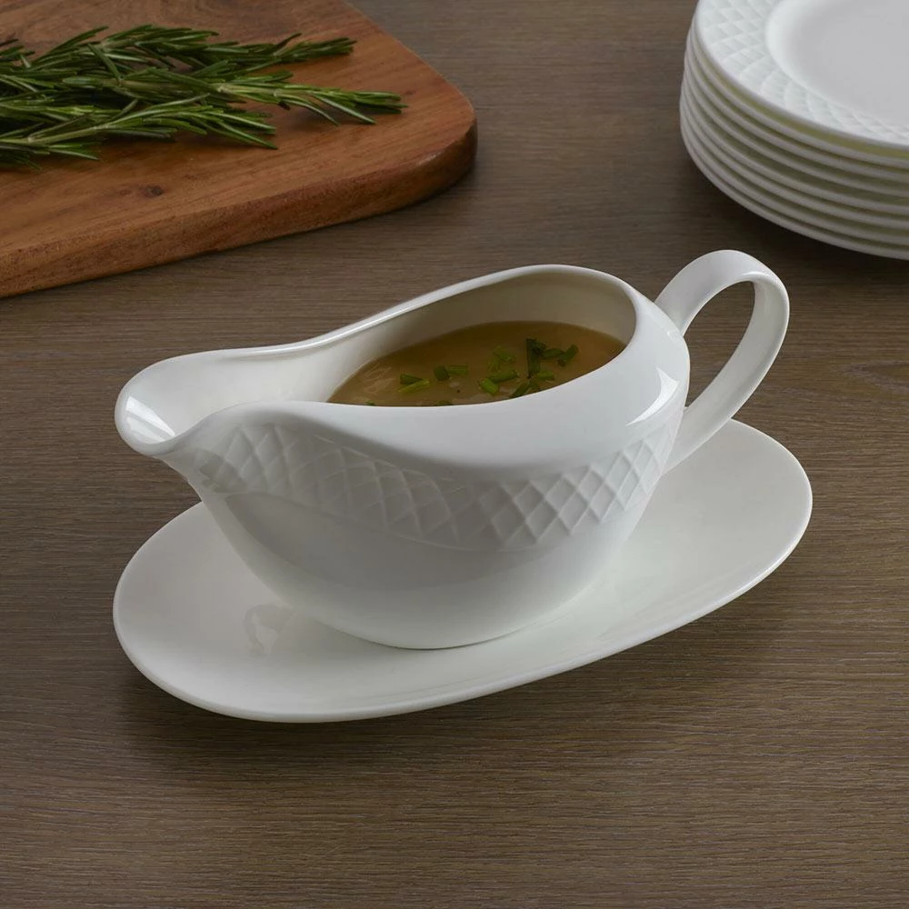 Hot Sale ⭐ Mikasa® Trellis White Gravy Boat with Stand 🤩 - Image 3
