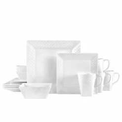 Flash Sale ❤️ Mikasa® Trellis White Square 16 Piece Dinnerware Set, Service for 4 😉