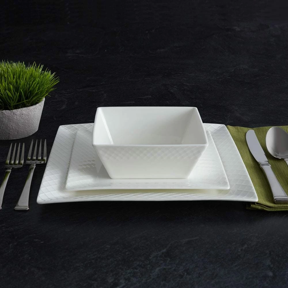 Flash Sale ❤️ Mikasa® Trellis White Square 16 Piece Dinnerware Set, Service for 4 😉 - Image 2