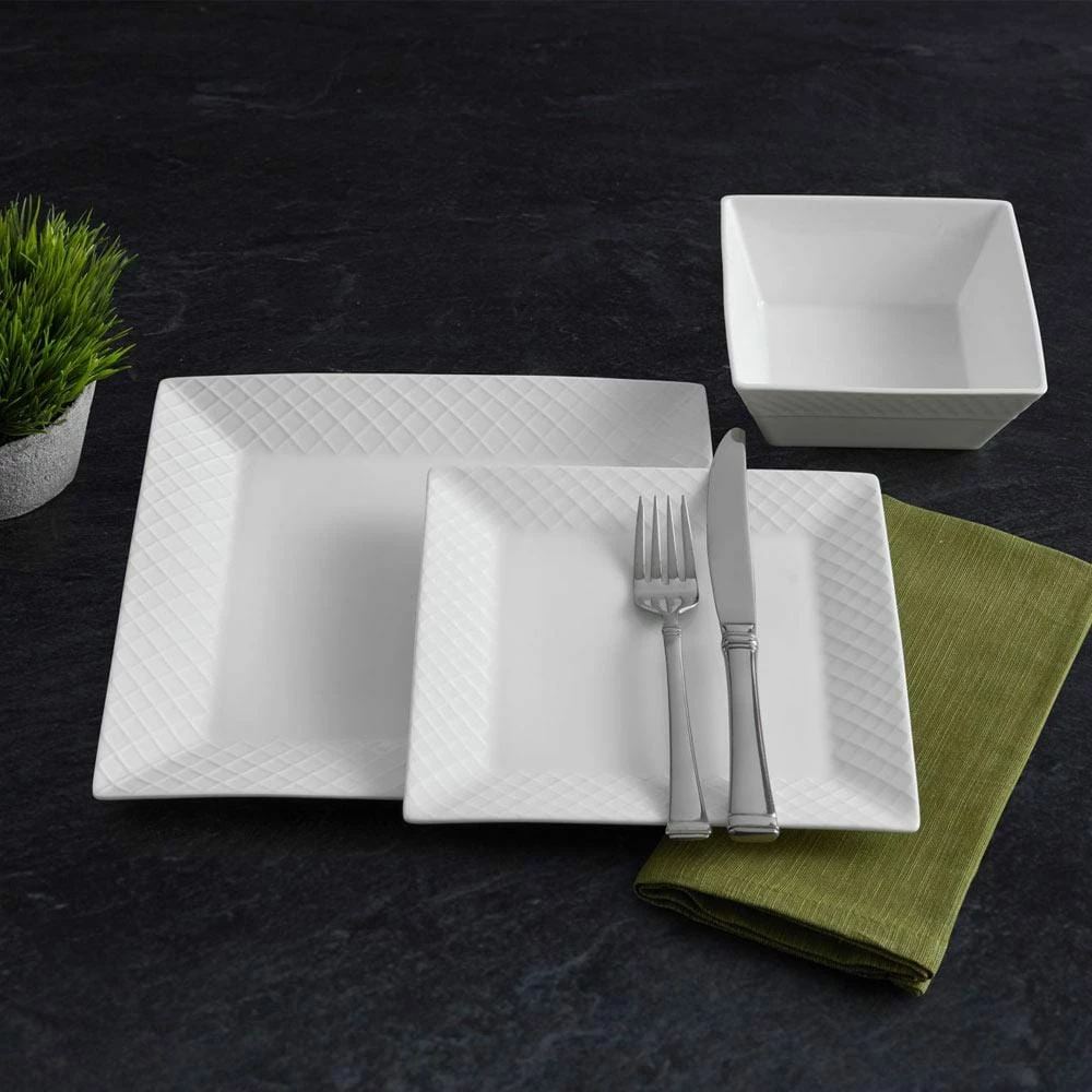 Flash Sale ❤️ Mikasa® Trellis White Square 16 Piece Dinnerware Set, Service for 4 😉 - Image 3