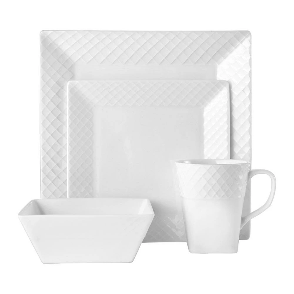 Flash Sale ❤️ Mikasa® Trellis White Square 16 Piece Dinnerware Set, Service for 4 😉 - Image 4