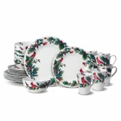 Best Sale 🥰 Mikasa® Winter Cardinal 24 Piece Dinnerware Set, Service for 6 😍