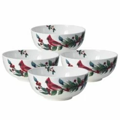 Discount ⭐ Mikasa® Winter Cardinal Set of 4 Soup Cereal Bowls 🔥